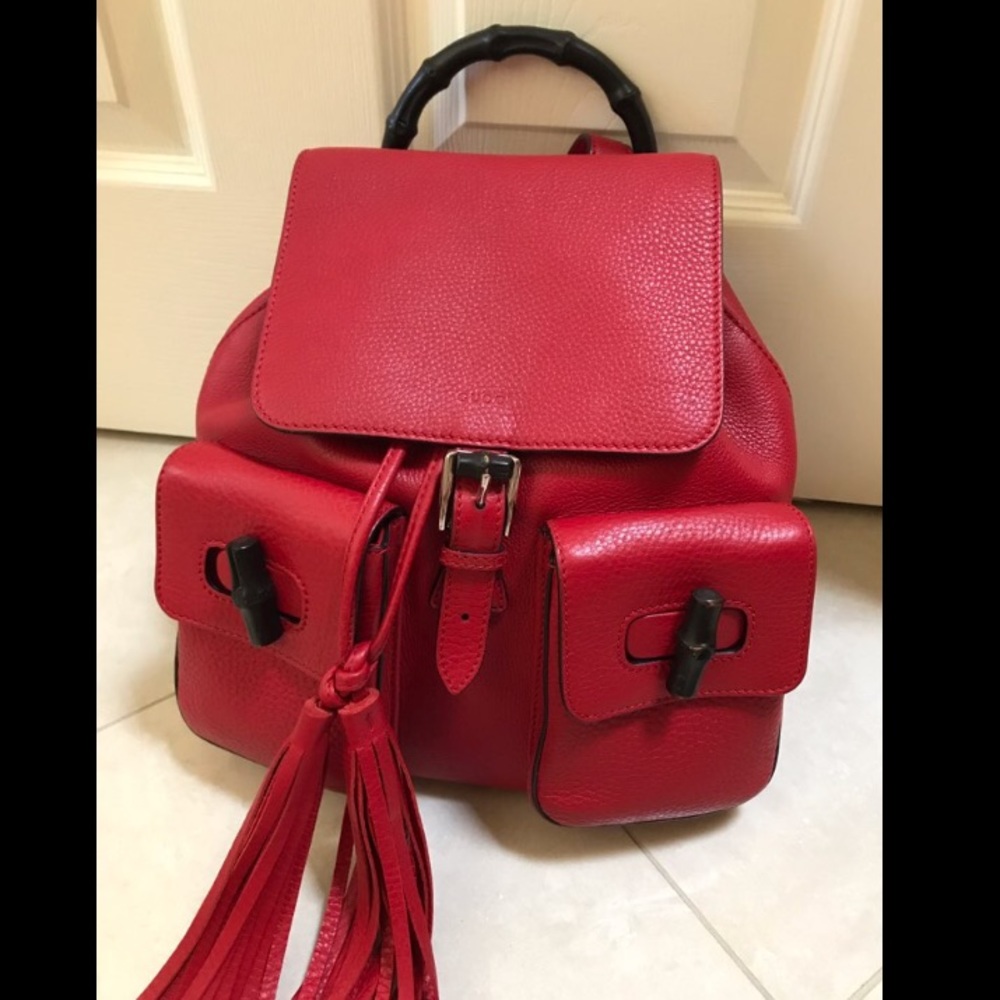 Gucci bamboo red leather backpack - Picture 2 of 8